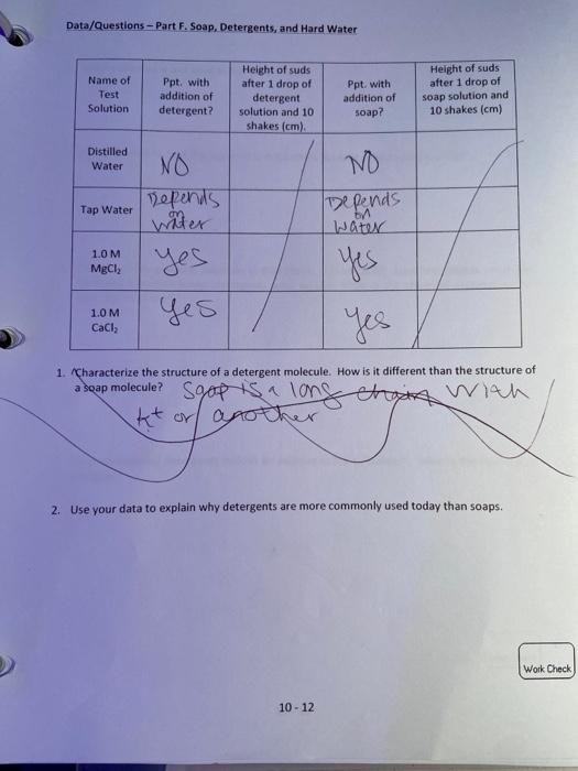 Solved Data Questions Part F. Soap Detergents and Hard Chegg