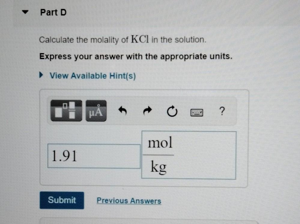 Calculation Of Concentration Of Water In Kcl