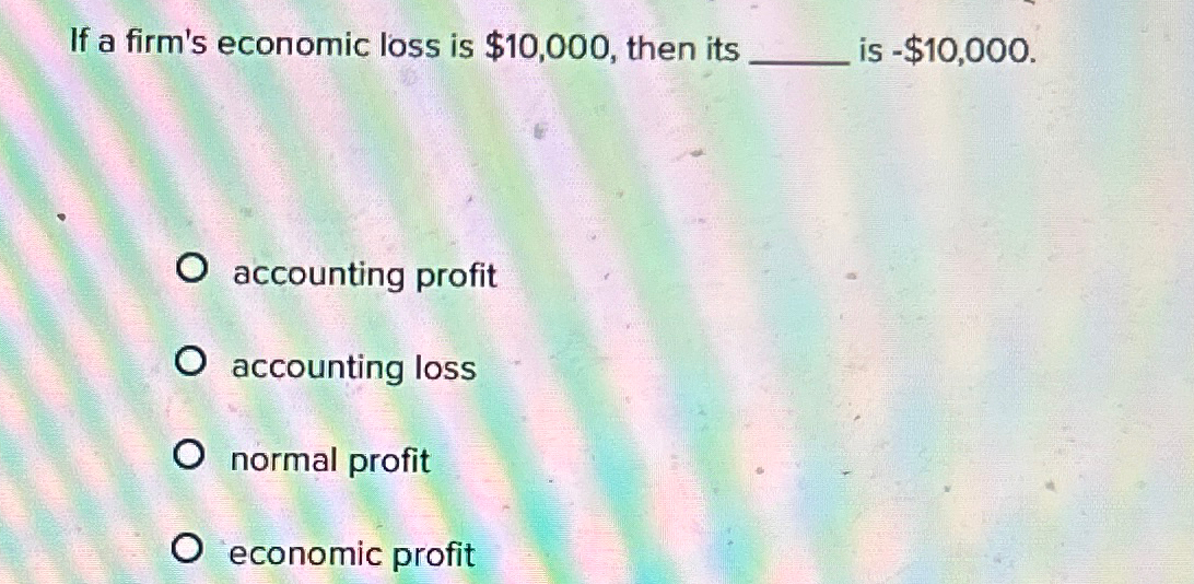 Solved If a firm's economic loss is $10,000, ﻿then its is | Chegg.com
