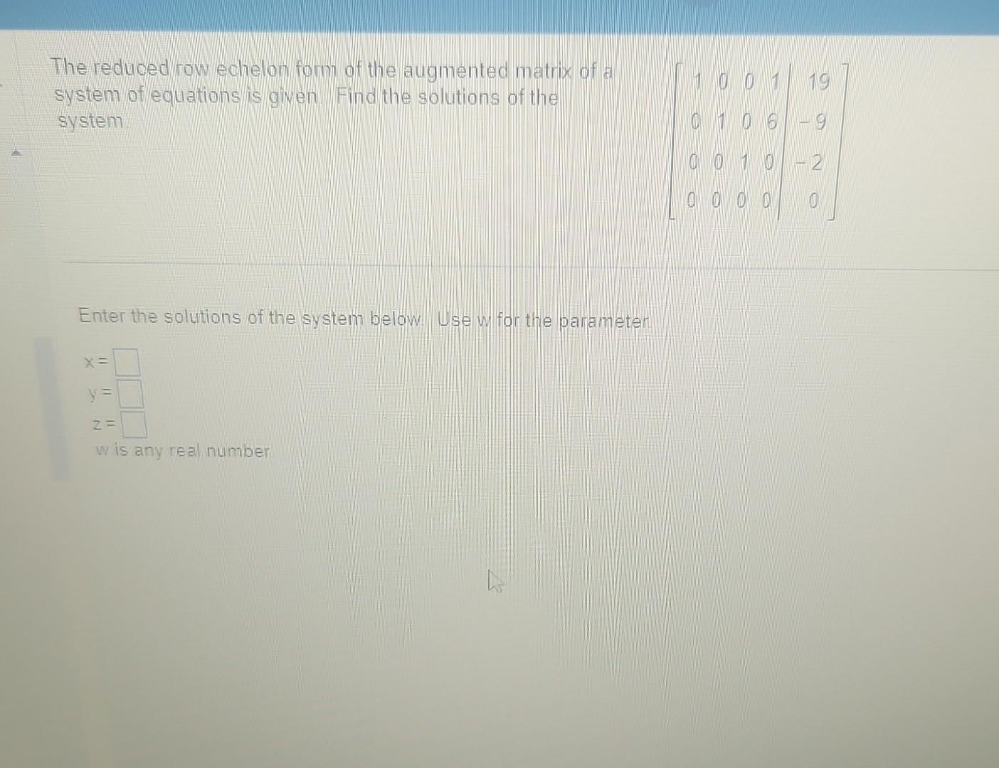 Solved The reduced row echelon form of the augmented matrix | Chegg.com