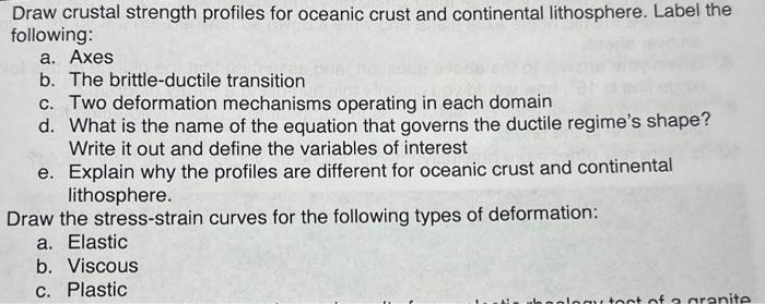 Solved Draw crustal strength profiles for oceanic crust and | Chegg.com