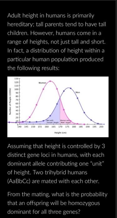 Solved Adult height in humans is primarily hereditary; tall | Chegg.com