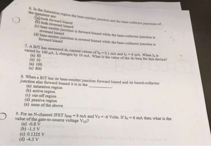 Solved O In The Saturation Region The Base Emitter Juncti Chegg Com