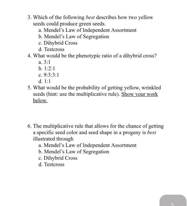 Solved BIO 340 Recitation 2 Mendelian Genetics Short Answer | Chegg.com