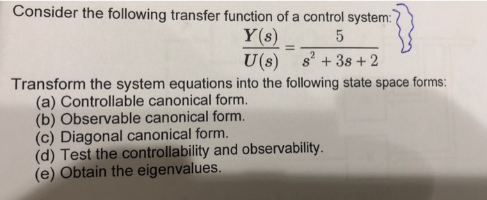 Solved Consider the following transfer function of a control | Chegg.com