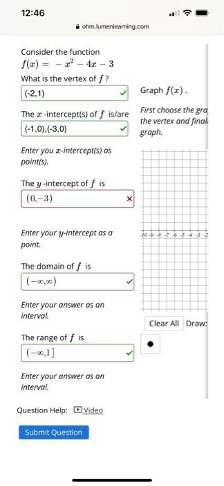 Solved 12:46 ohm.lumenlearning.com Consider the function | Chegg.com