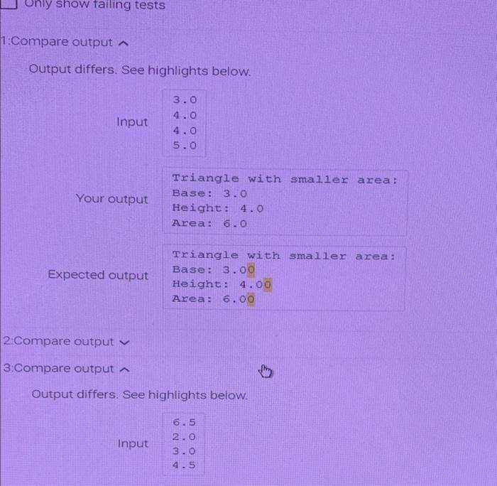 Solved 10.7 lab, triangle area, comparison, | Chegg.com