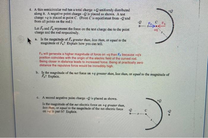 E 4 A Thin Semicircular Rod Has A Total Charge Chegg 