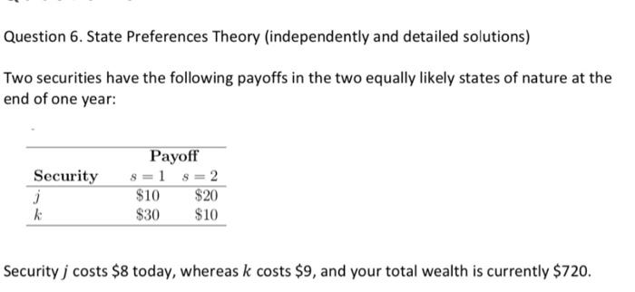 Solved Question 6. State Preferences Theory (independently | Chegg.com