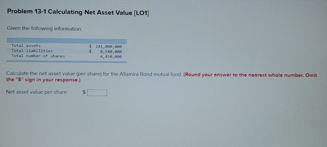 Solved Problem 13-1 Calculating Net Asset Value [LO1] Given | Chegg.com
