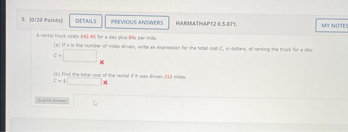 Solved MY NOTES 5. (0/20 Points) DETAILS PREVIOUS ANSWERS | Chegg.com