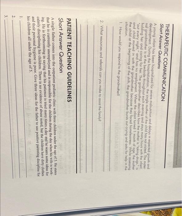 Solved THERAPEUTIC COMMUNICATION Short Answer Questions A | Chegg.com