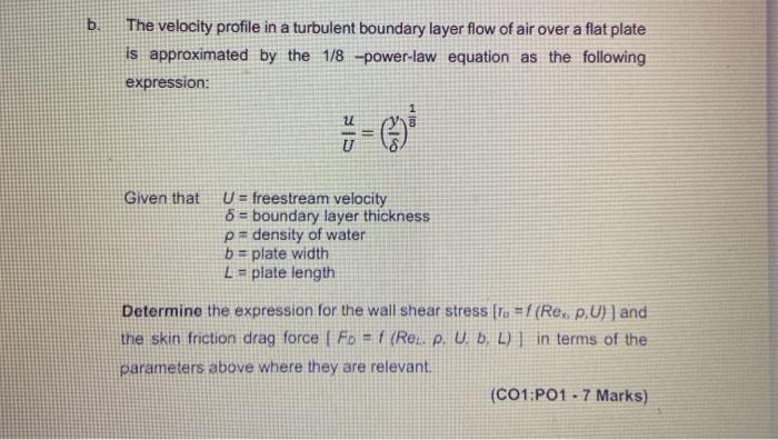 Solved b. The velocity profile in a turbulent boundary layer | Chegg.com