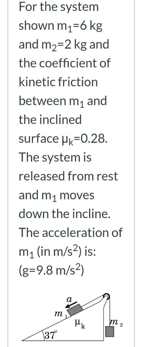 Solved For the system shown m1=6 kg and m2=2 kg and the | Chegg.com