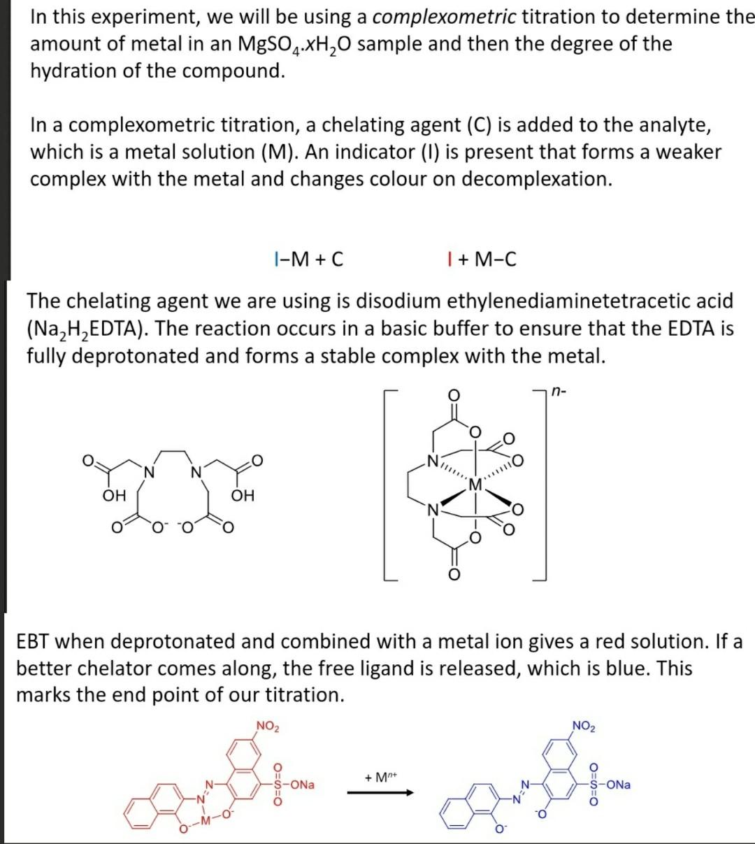 Solved In this experiment, we will be using a complexometric | Chegg.com