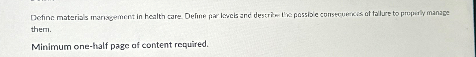 Solved Define par levels and describe the possible | Chegg.com