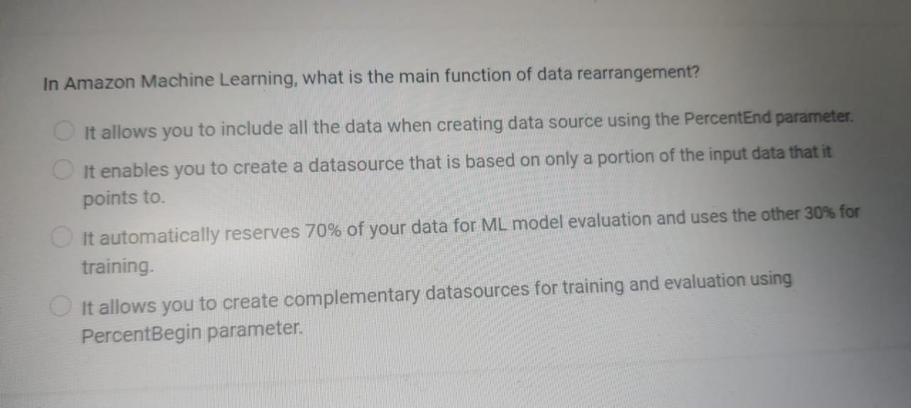 Solved In Amazon Machine Learning, what is the main function | Chegg.com