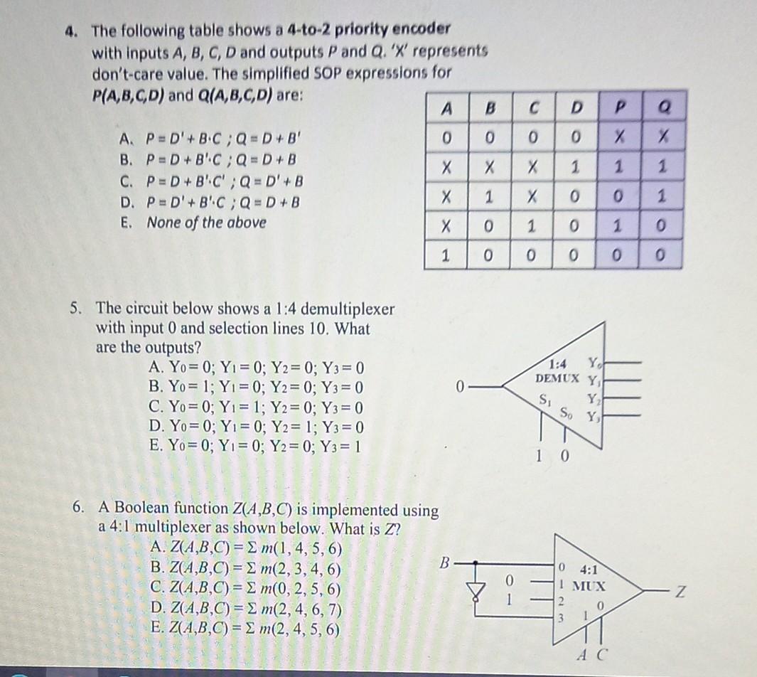 Solved С D P 4. The following table shows a 4-to-2 priority | Chegg.com