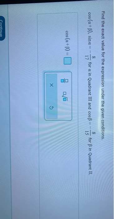 Solved Find the exact value for the expression under the | Chegg.com