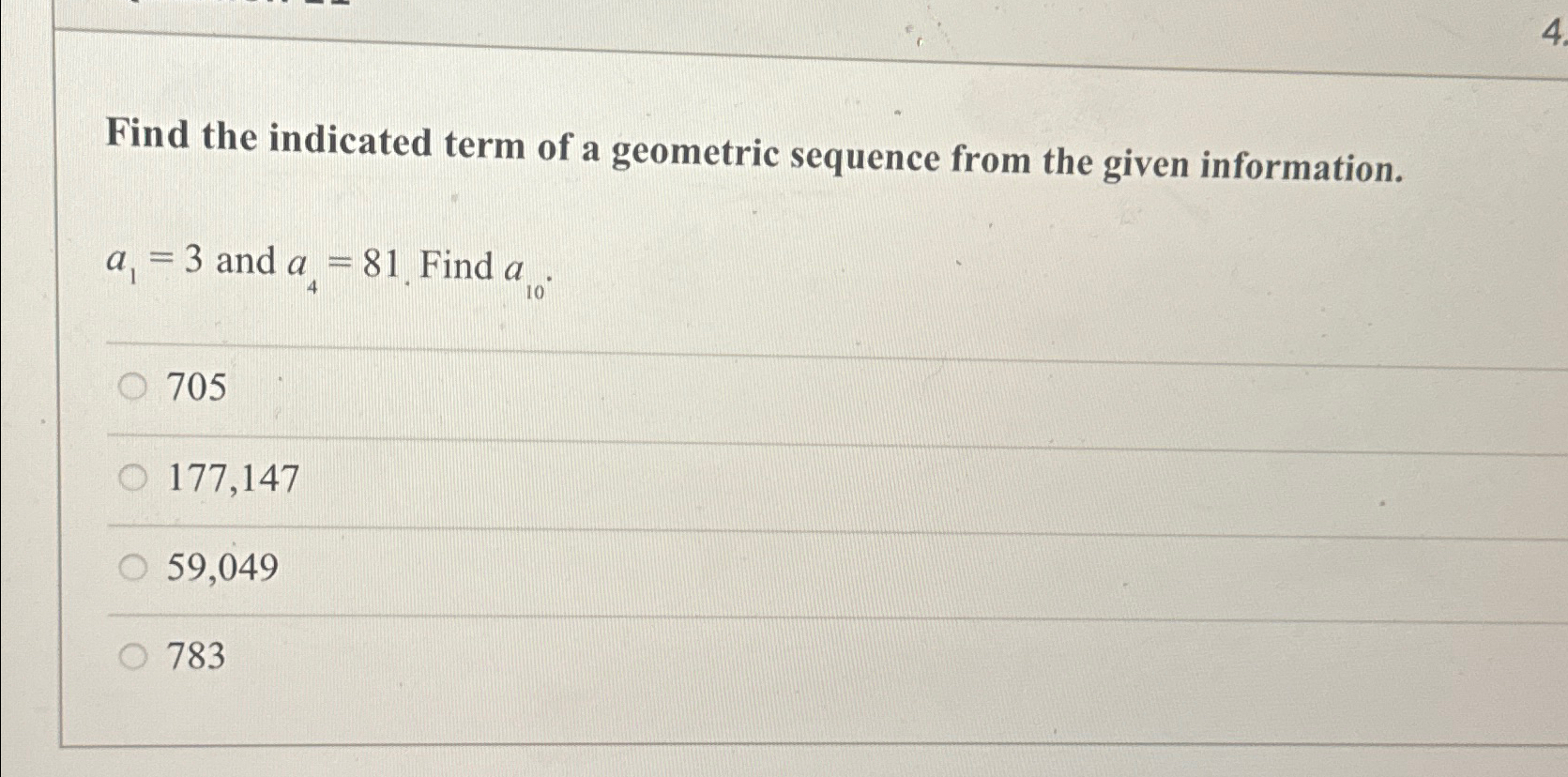 Solved Find the indicated term of a geometric sequence from | Chegg.com