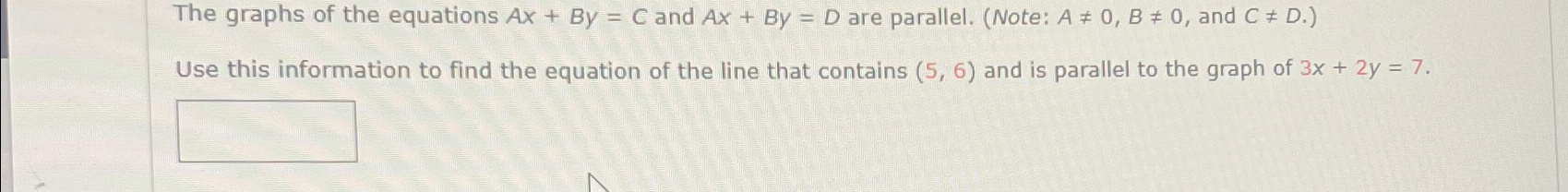 Solved The graphs of the equations Ax+By=C ﻿and Ax+By=D ﻿are | Chegg.com