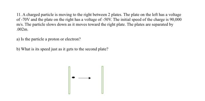 Solved 11. A charged particle is moving to the right between | Chegg.com