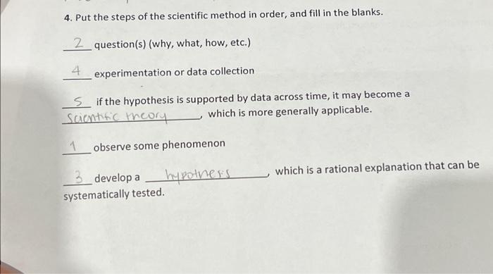 Solved 4. Put the steps of the scientific method in order, | Chegg.com