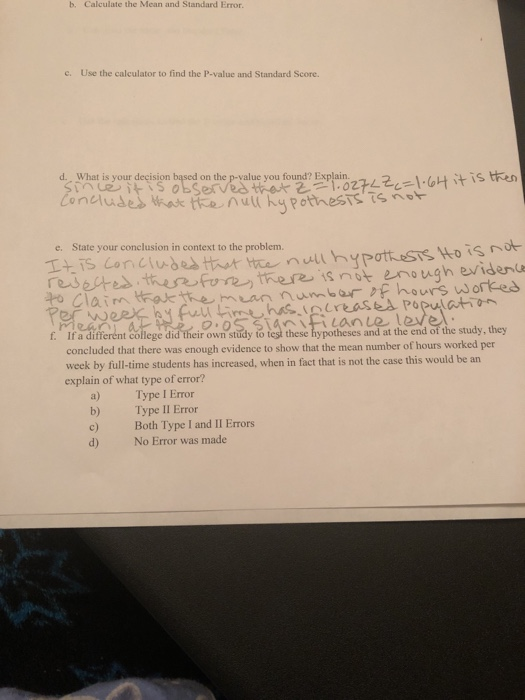 Solved Lace the Mean and Standard Error c. Use the | Chegg.com