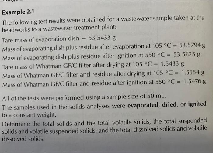 Solved Example 2.1 The following test results were obtained | Chegg.com