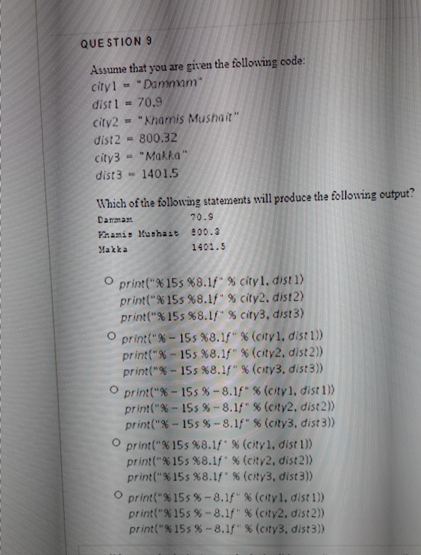 Solved QUESTION 12 The following Python print statement | Chegg.com