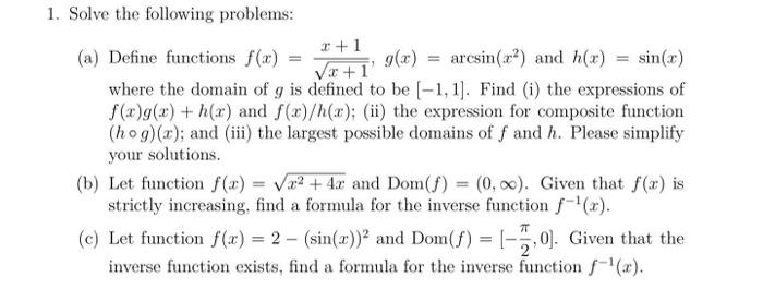 Solved Solve the following problems: (a) Define functions | Chegg.com