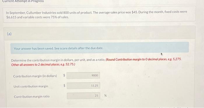 Solved In September Cullumber Industries Sold Units Of Chegg Com