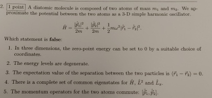 Solved 1 ﻿point A diatomic molecule is composed of two atoms | Chegg.com