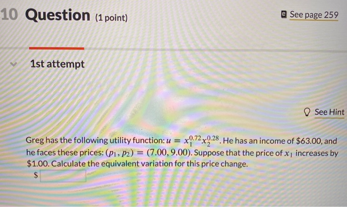 Solved 10 Question (1 point) @ See page 259 1st attempt See | Chegg.com