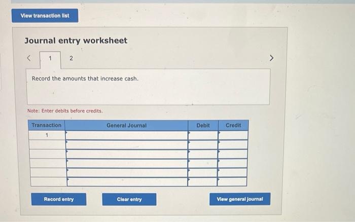 Journal entry worksheet
Note: tnter debits Defore credits: