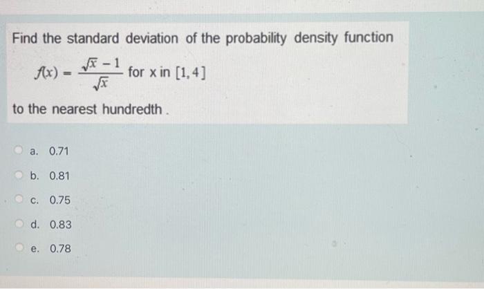 Solved Find the variance of the probability density function | Chegg.com