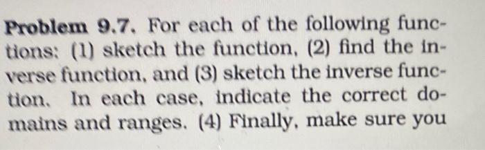 Problem 9.7. For each of the following functions: (1) | Chegg.com