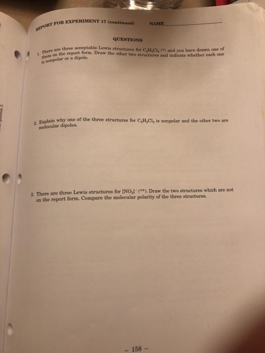 Solved REPORT FOR EXPERIMENT 17 eontinued) them on the | Chegg.com
