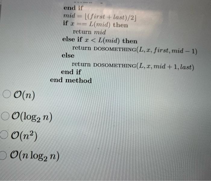 Solved Choose the correct asymptotic complexity class | Chegg.com