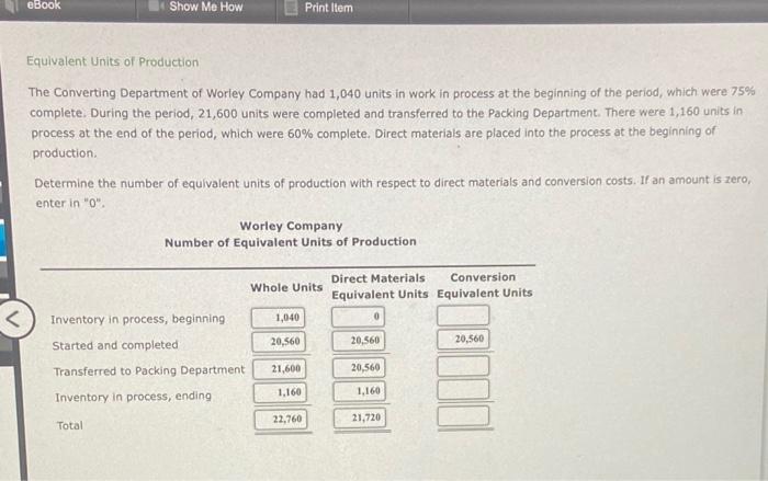 Solved eBook Show Me How Print Item Equivalent Units of | Chegg.com
