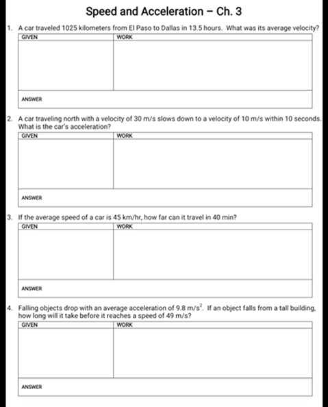 Solved Speed and Acceleration Ch. 3 1. A car traveled 1025