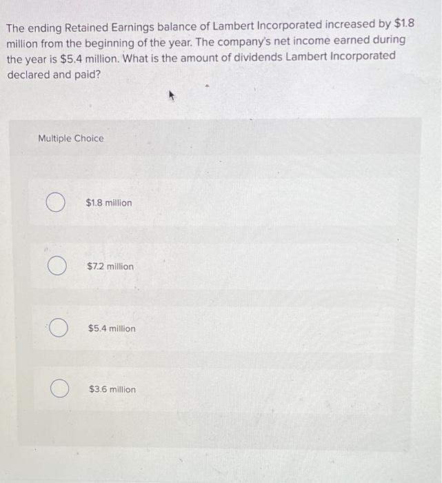 Solved The ending Retained Earnings balance of Lambert | Chegg.com
