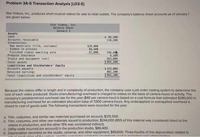 Solved Problem 3A-5 Transaction Analysis [LO3-5] Star | Chegg.com