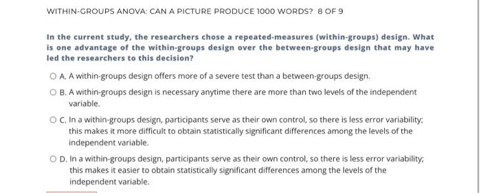 Solved WITHIN-GROUPS ANOVA: CAN A PICTURE PRODUCE 1000 | Chegg.com