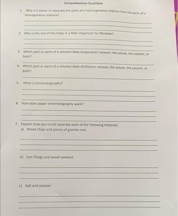 Solved Comprehension Questions 1. Why is it easier to | Chegg.com