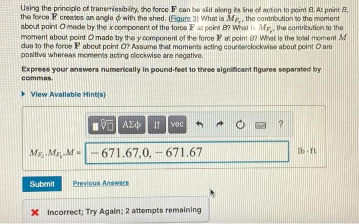 Solved Using The Principle Of Transmissibility, The Force F | Chegg.com