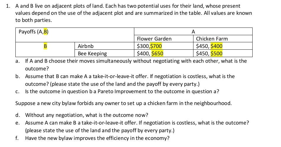 A And B Live On Adjacent Plots Of Land. Each Has Two | Chegg.com