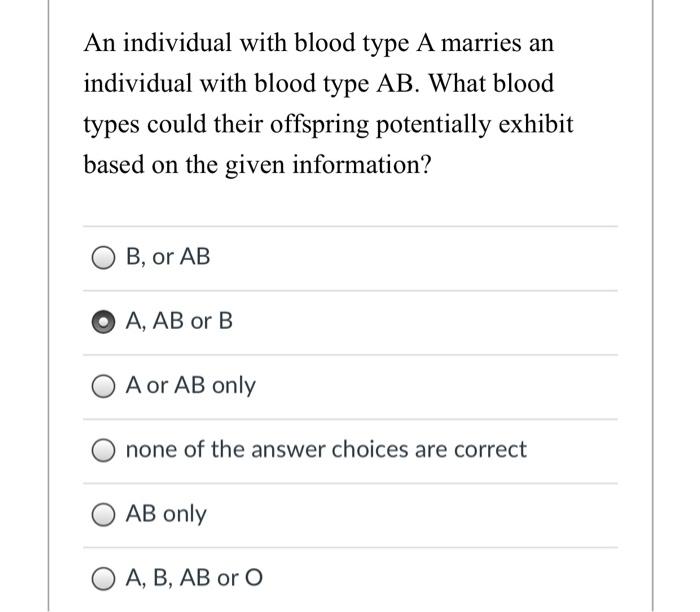 Solved An individual with blood type A marries an individual | Chegg.com