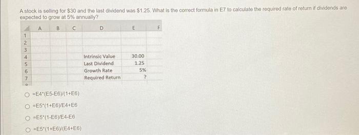 Solved Question 16 What Is The Correct Formula For B10? A 1 | Chegg.com