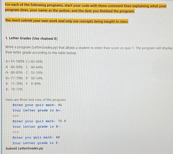 Solved For each of the following programs, start your code | Chegg.com